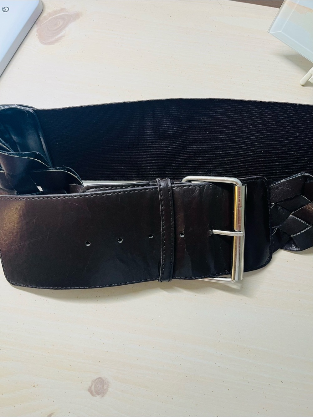 Black Elastic Leather Waist Belt for Men